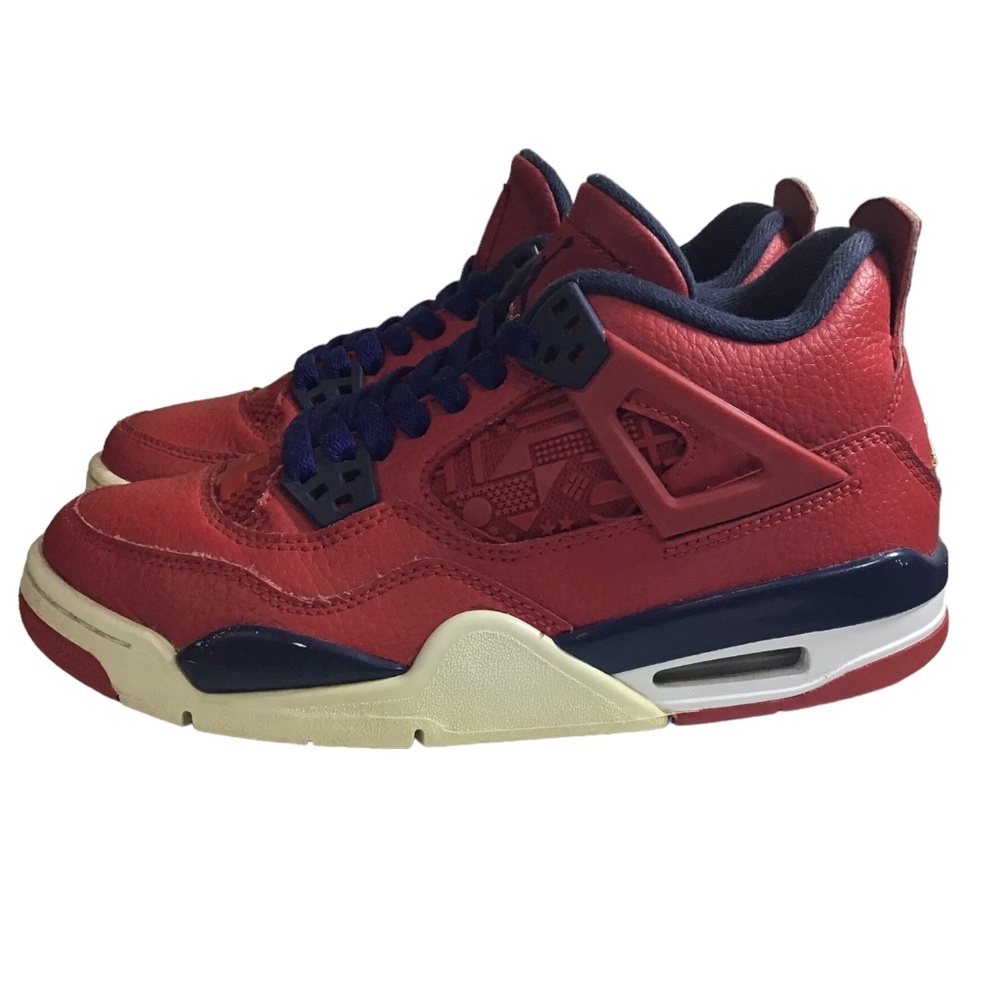 Nike Air Jordan 4 Retro FIBA Gym Red Navy Gold GS Youth 5.5Y Sneakers - Picture 3 of 8